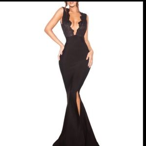 House of CB black lace v neck bondage gown balere dress